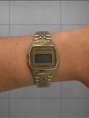 Vintage 1980s Casio A153G Module 595 Gold Digital Watch Untested